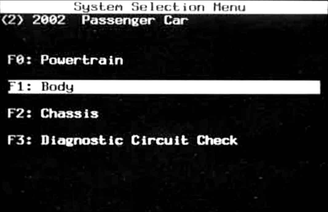 GM Tech II System Selection Menu
