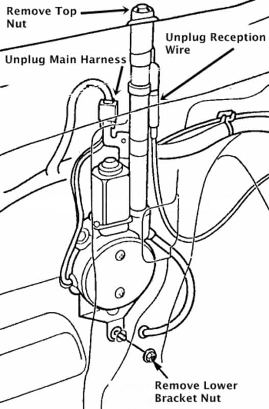 C4 Corvette 1993 to 1996 Antenna Power Assembly Removal Illustration