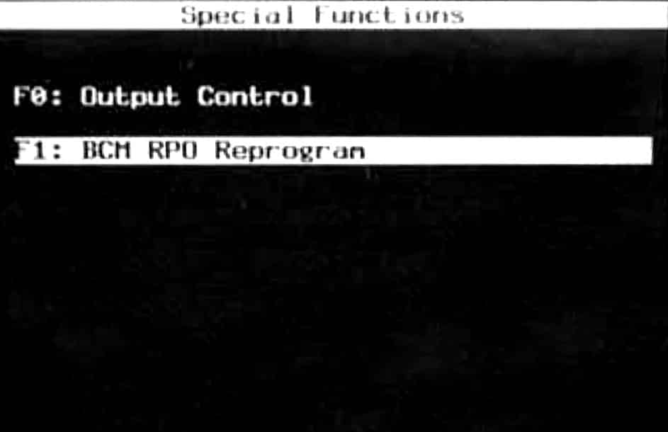 GM Tech II Special Functions Selection Menu