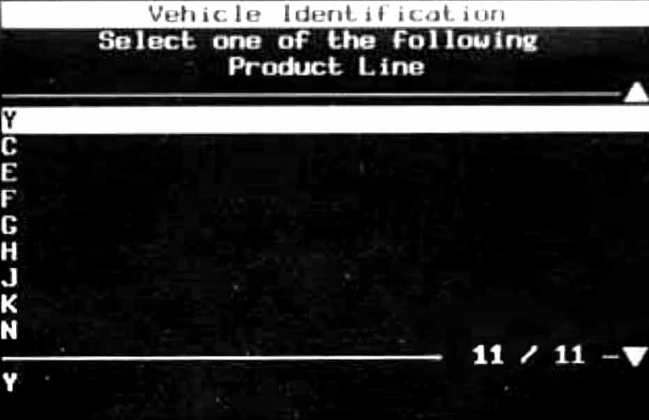 GM Tech II Vehicle Identification - Product Line Selection Menu