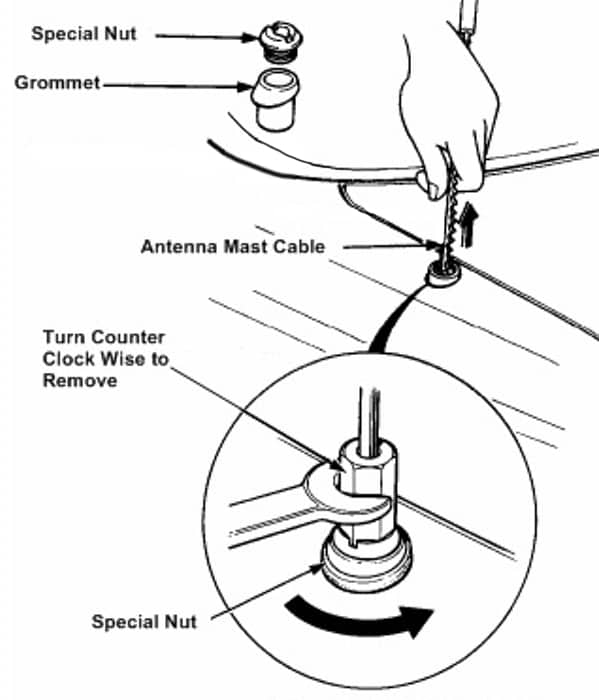 C4 Corvette 1993 to 1996 Power Antenna Mast Removal Illustration