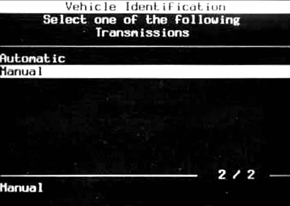 GM Tech II Vehicle Identification - Transmissions Selection Menu