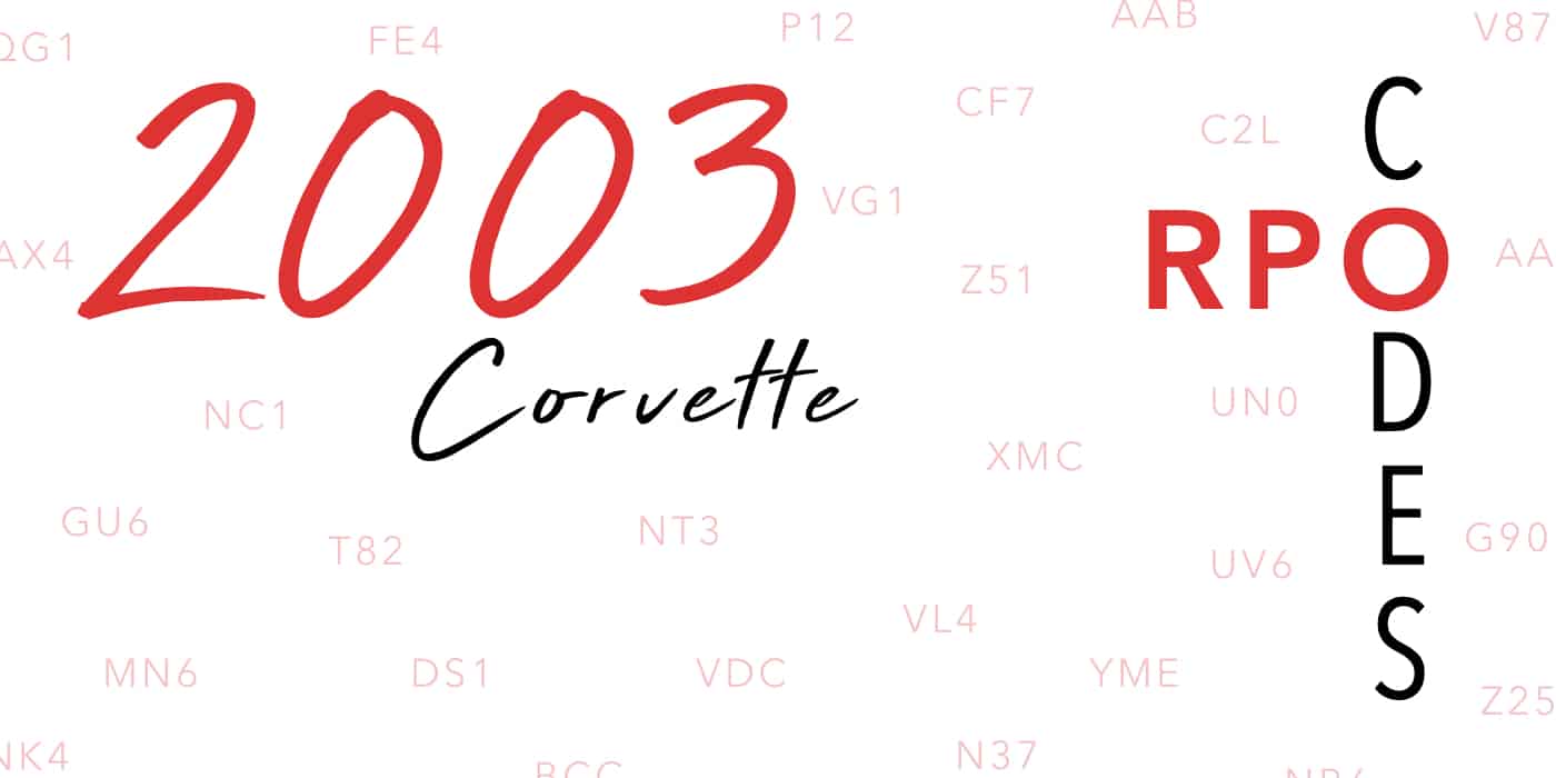 2003 Corvette RPO Codes Banner