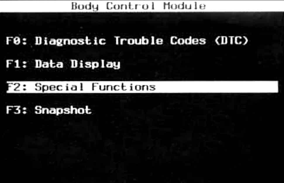 GM Tech II Body Control Module Selection Menu